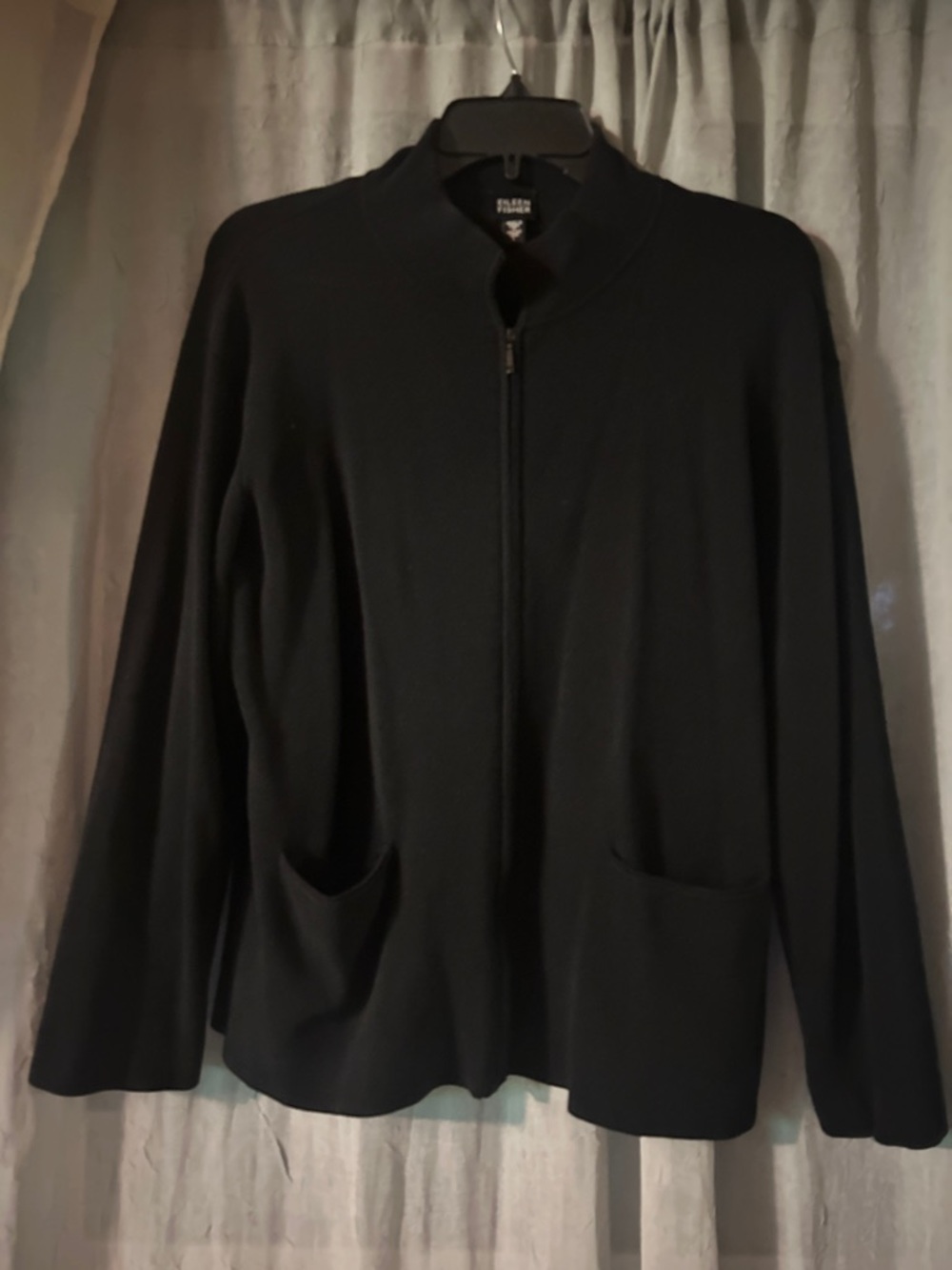 Eileen Fisher Black Zip Cardigan with Pockets